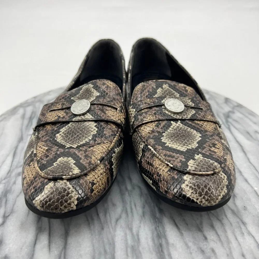 Sam Edelman Circus Loafer Womens 7 Brown Leather Snake Print Slip On Flats Shoes